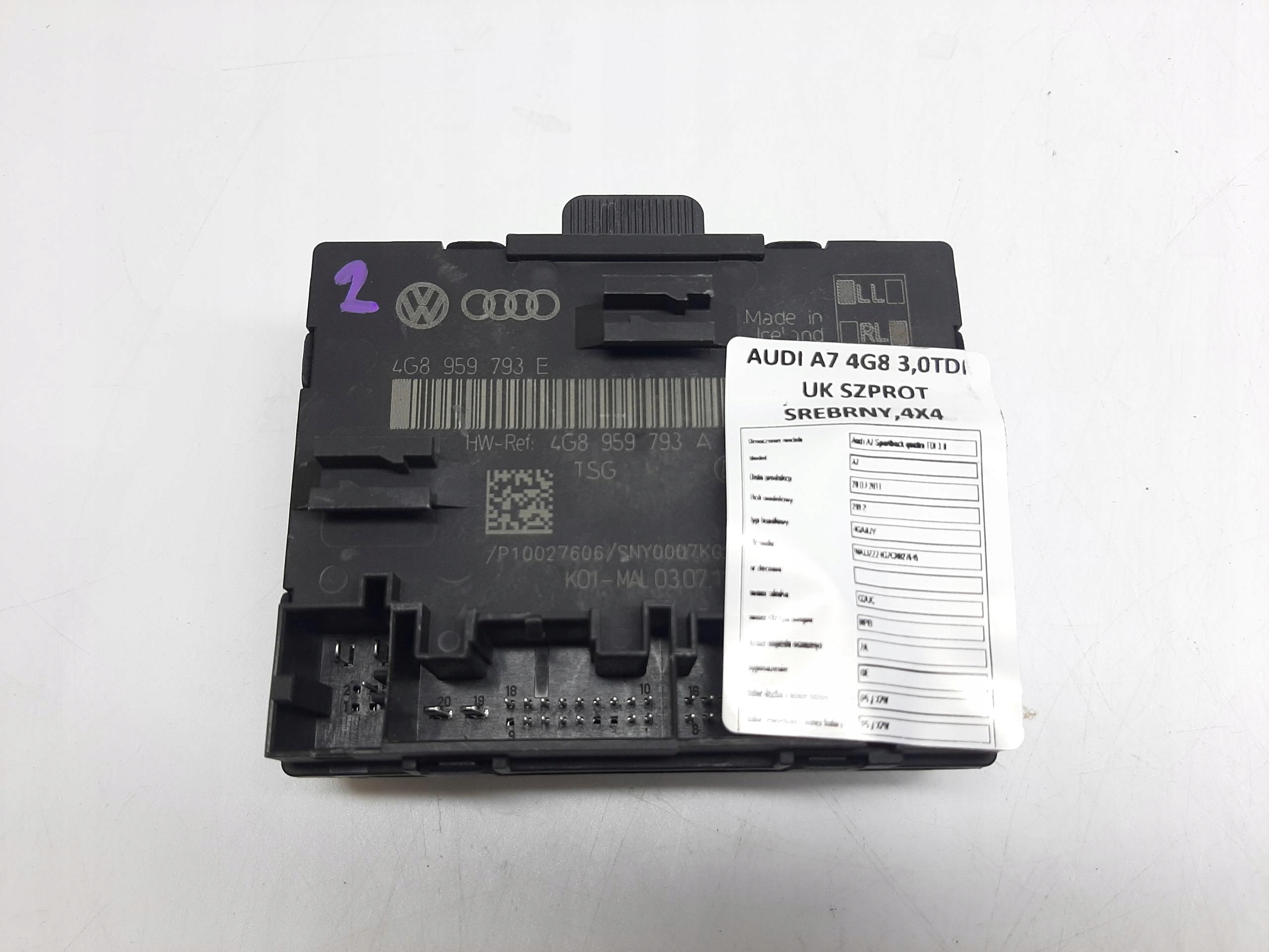 AUDI A7 SPORTBACK S-LINE 2010- MODUŁ STEROWNIK DRZWI LEWY PRZÓD 4G8959793E