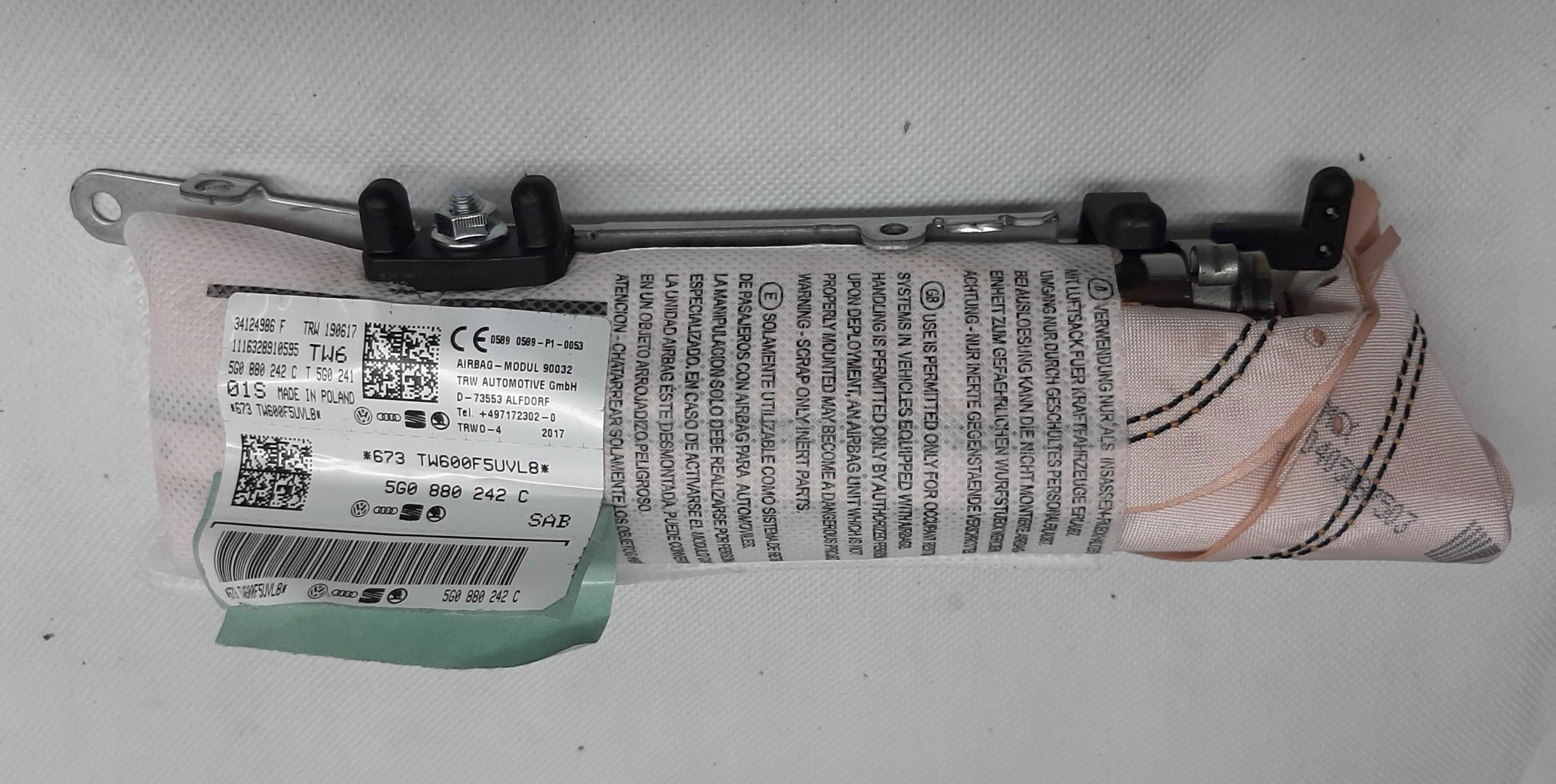 VW Golf 7 Airbag Poduszka fotel prawa 5G0880242C tapicerka