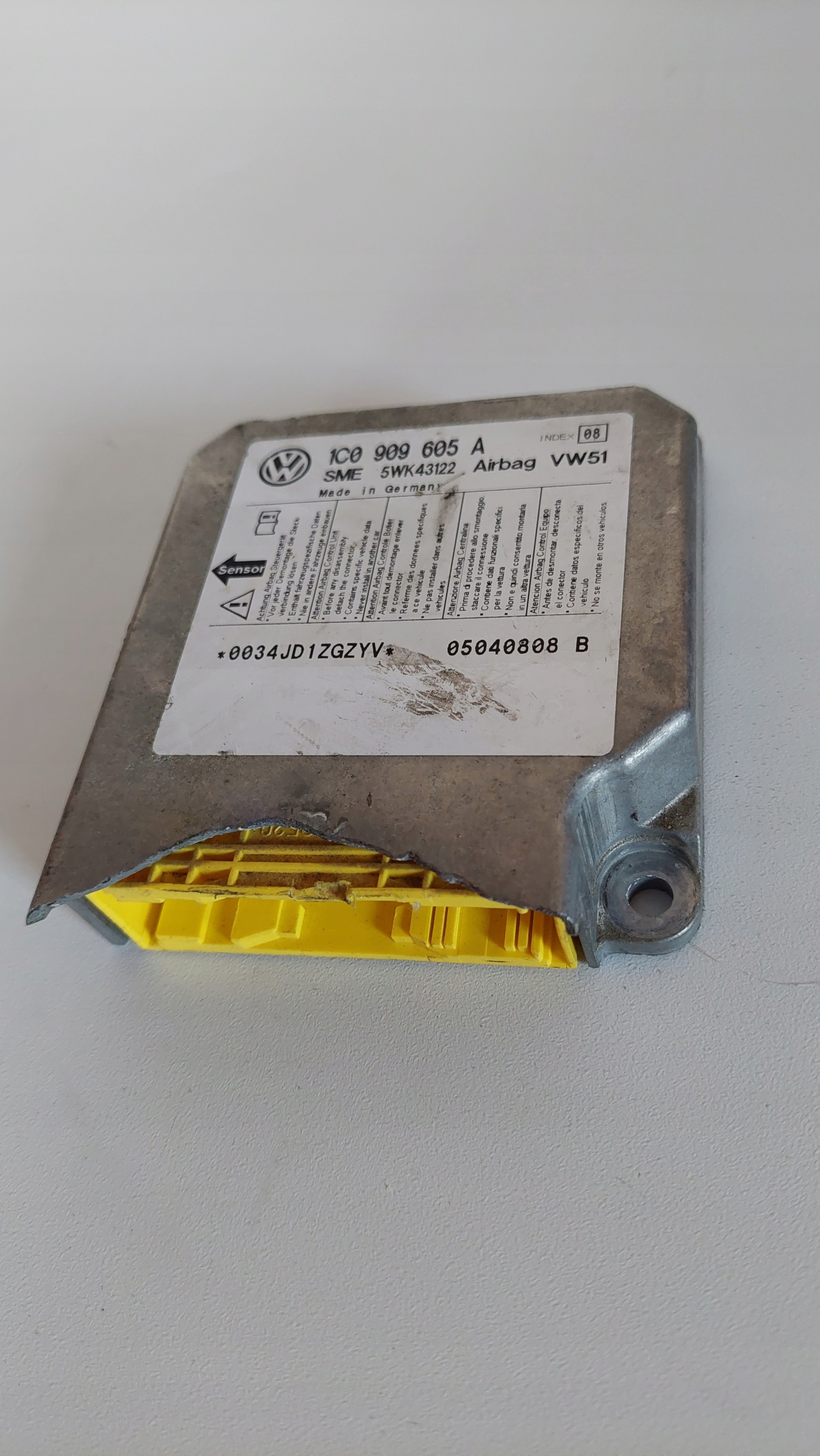 VW MODUŁ SENSOR STEROWNIK AIRBAG PODUSZEK POWIETRZNY 1C0909605A 5WK43122