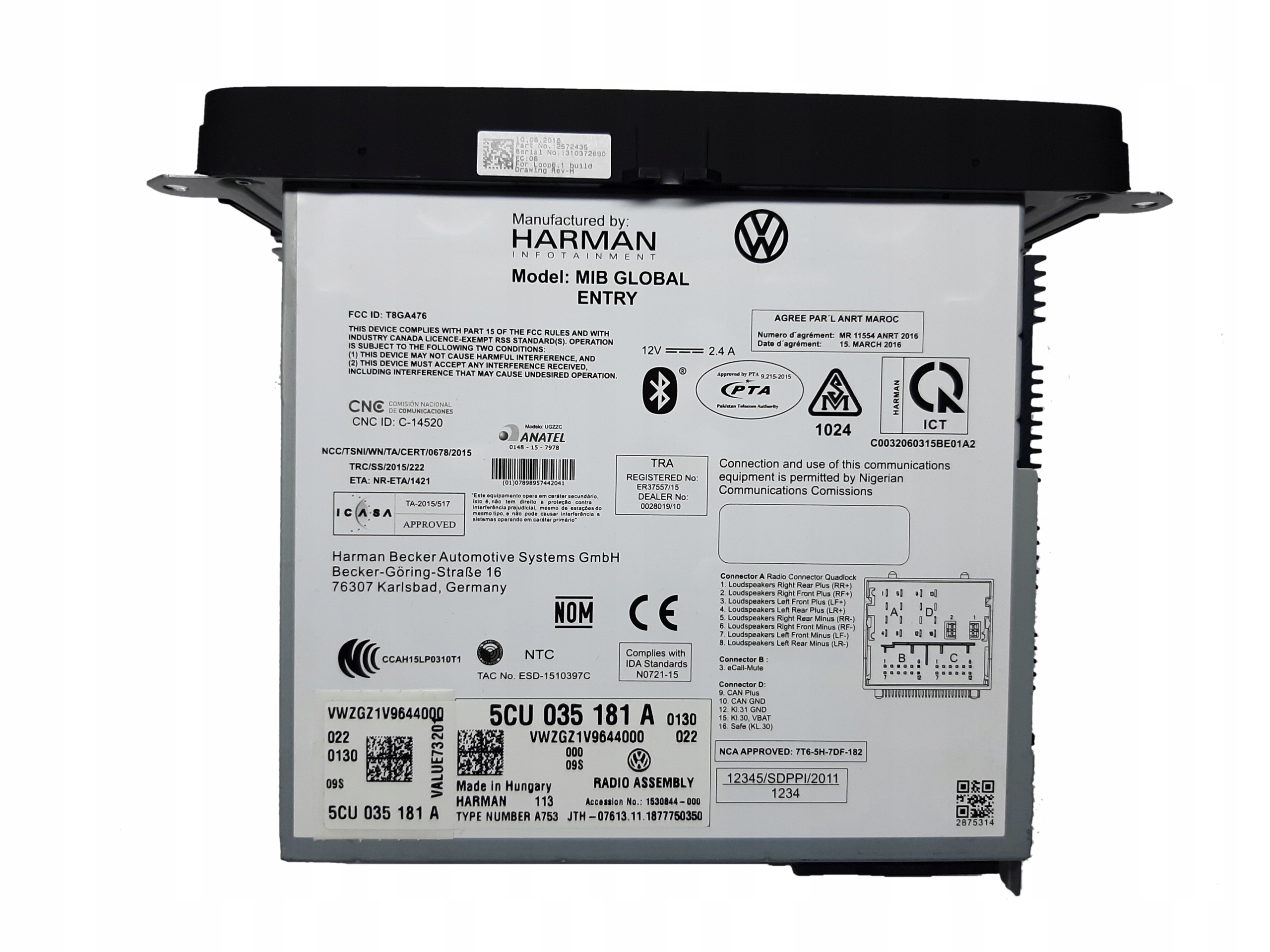 VW POLO JETTA RADIO 5CU035181A oryginał HARMAN SD USB BLUETOOTH - obrazek 2