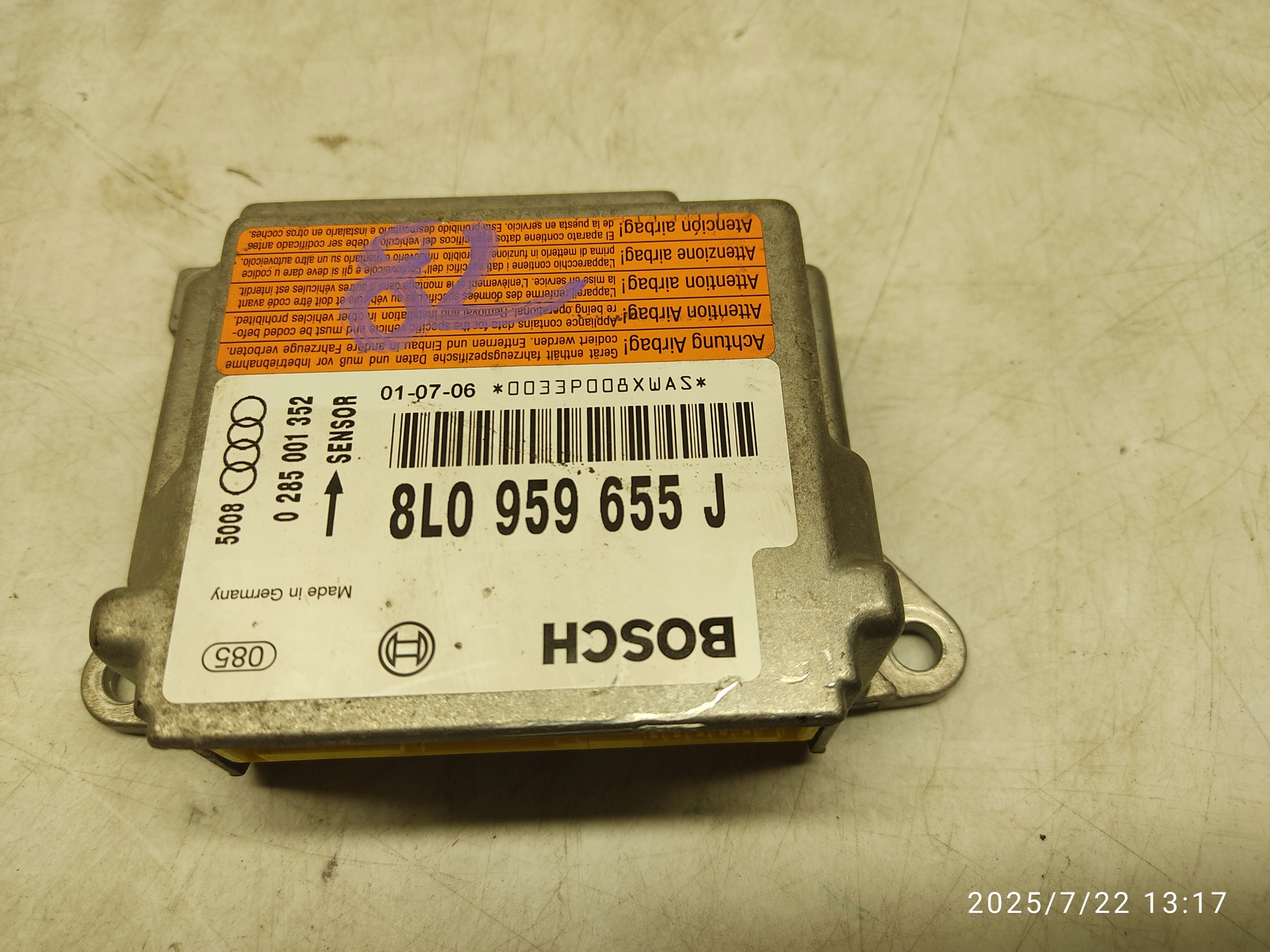 AUDI A3 8L MODUŁ SENSOR AIRBAG 8L0959655J