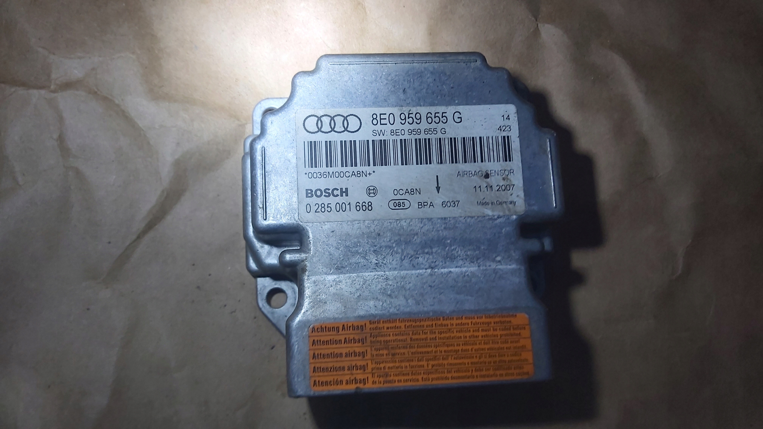 AUDI MODUŁ SENSOR STEROWNIK AIRBAG PODUSZEK POWIETRZNY 8E0959655G