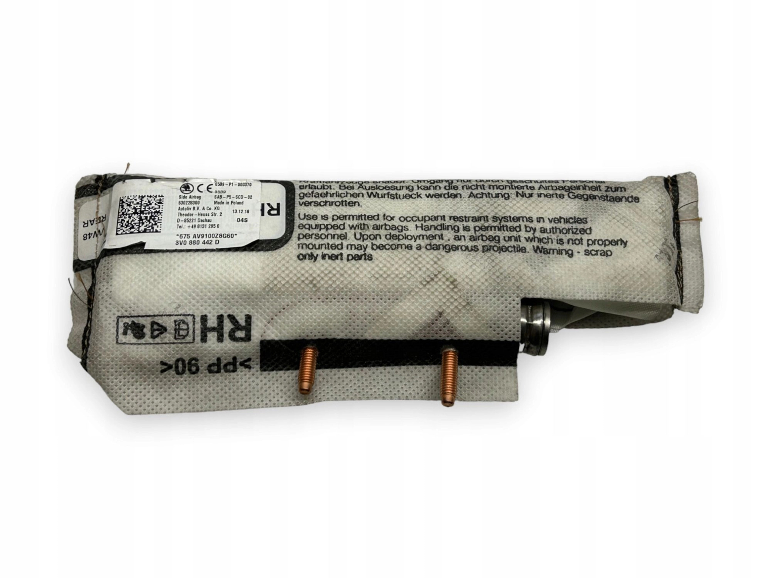 Skoda Superb III Airbag Poduszka fotela Prawy Tył 3V0880442D - obrazek 2