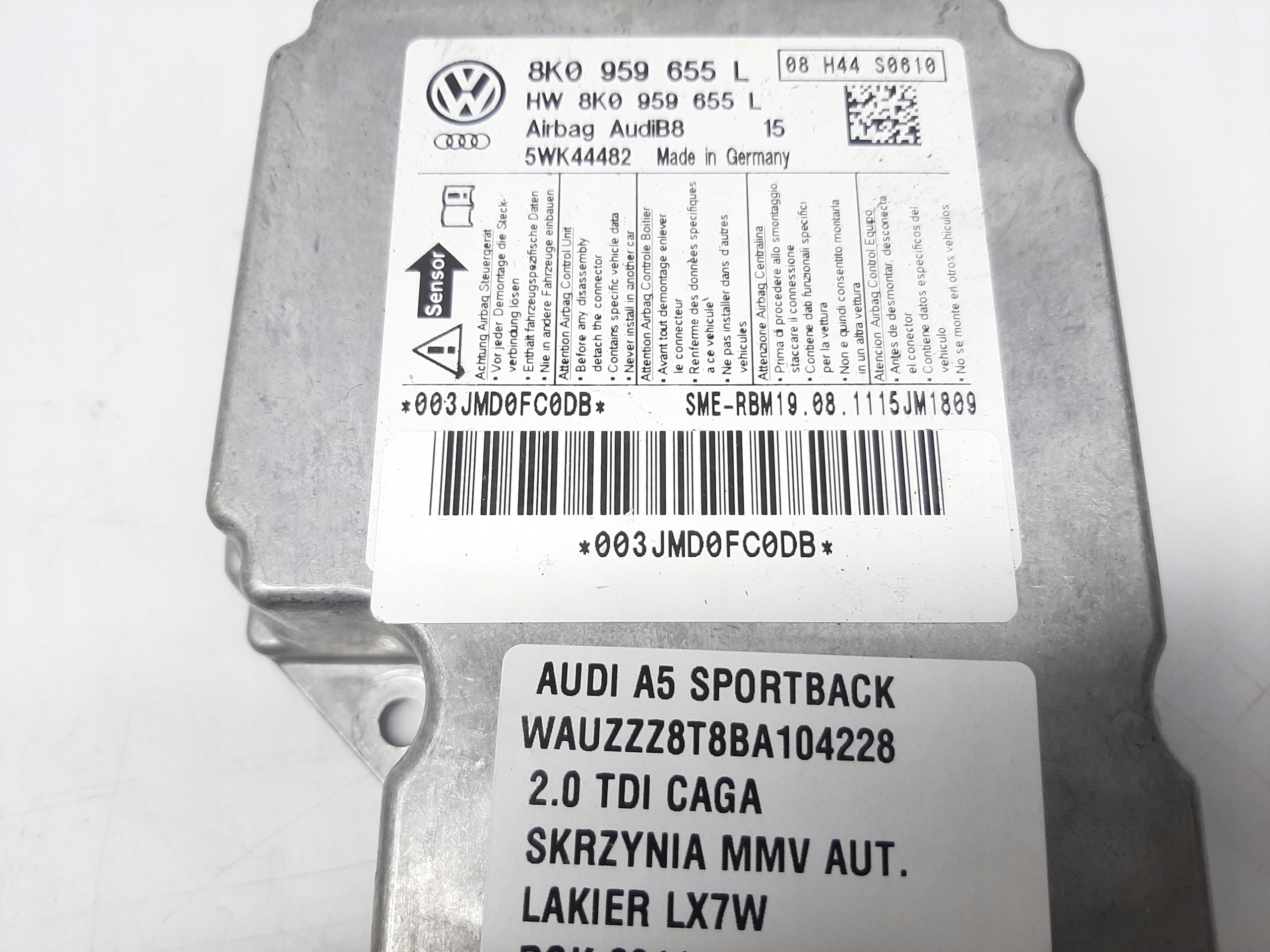 AUDI A5 SPORTBACK 2.0 TDI 2009- MODUŁ SENSOR PODUSZEK AIRBAG 8K0959655L - obrazek 3