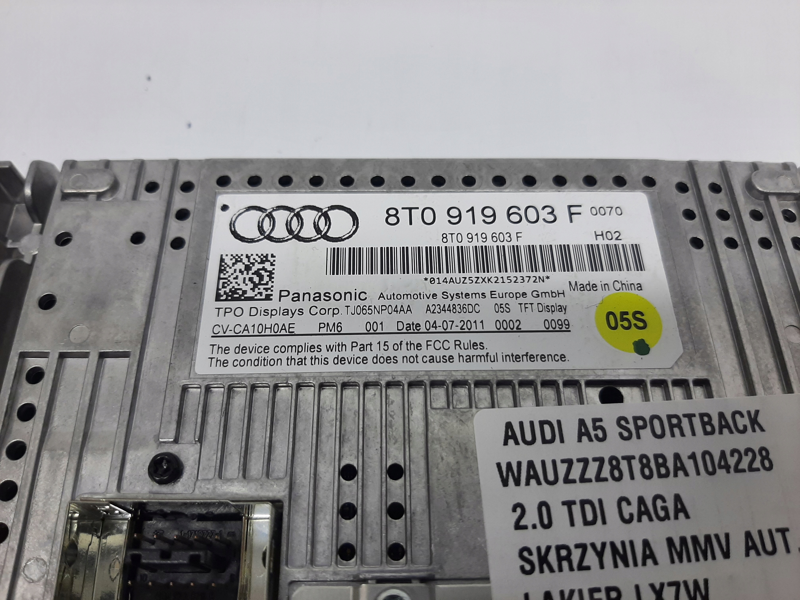 AUDI A5 SPORTBACK 2.0TDI 09- EKRAN WYŚWIETLACZ NAWIGACJI 8T0919603F - obrazek 3