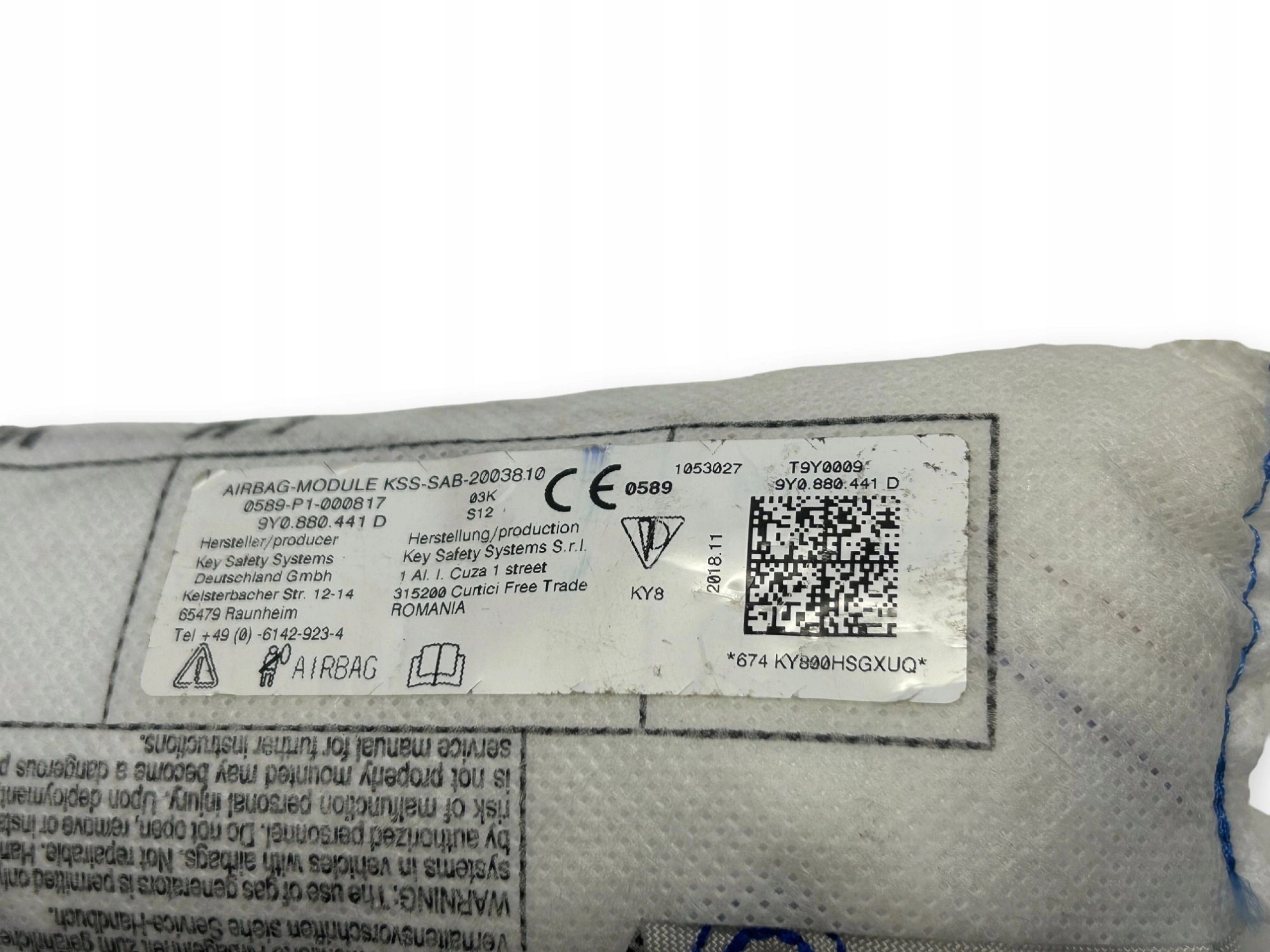 Porsche Cayenne III E3 Airbag Poduszka fotela Lewy Tył 9Y0880441D - obrazek 2