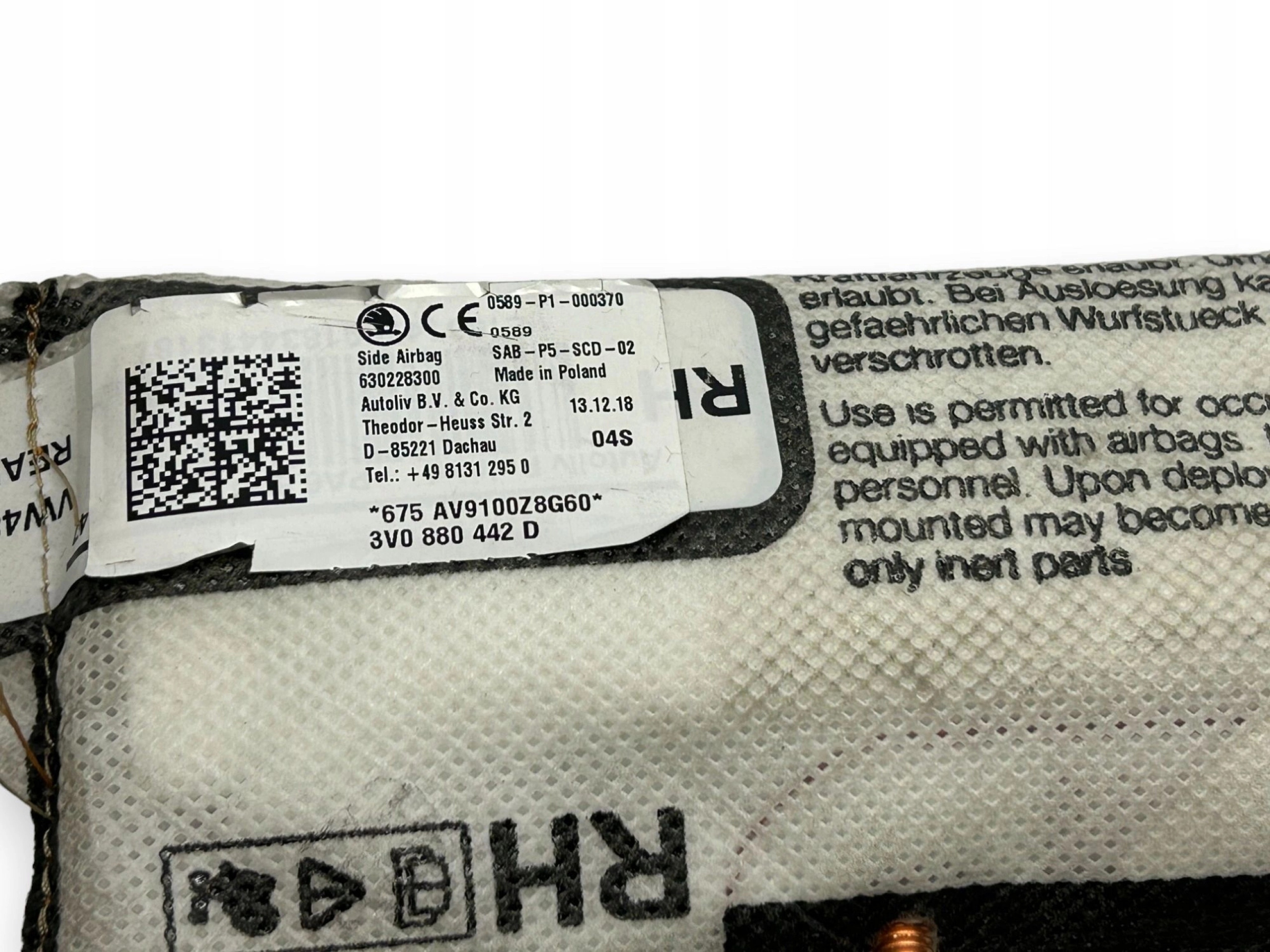 Skoda Superb III Airbag Poduszka fotela Prawy Tył 3V0880442D - obrazek 3