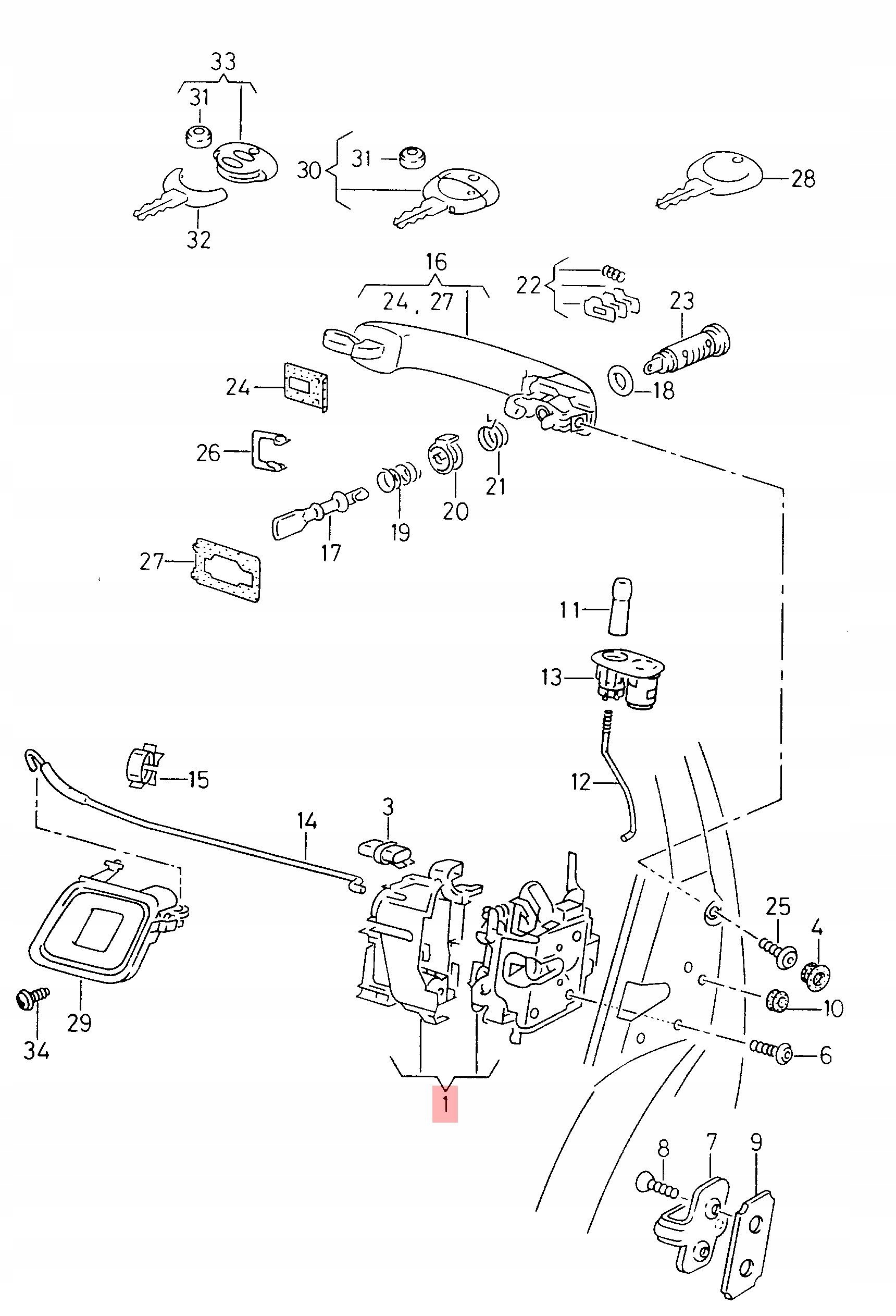 VW CADDY II POLO ZAMEK DRZWI PRAWY PRZÓD 6K4837016B 1HS862154 - obrazek 2