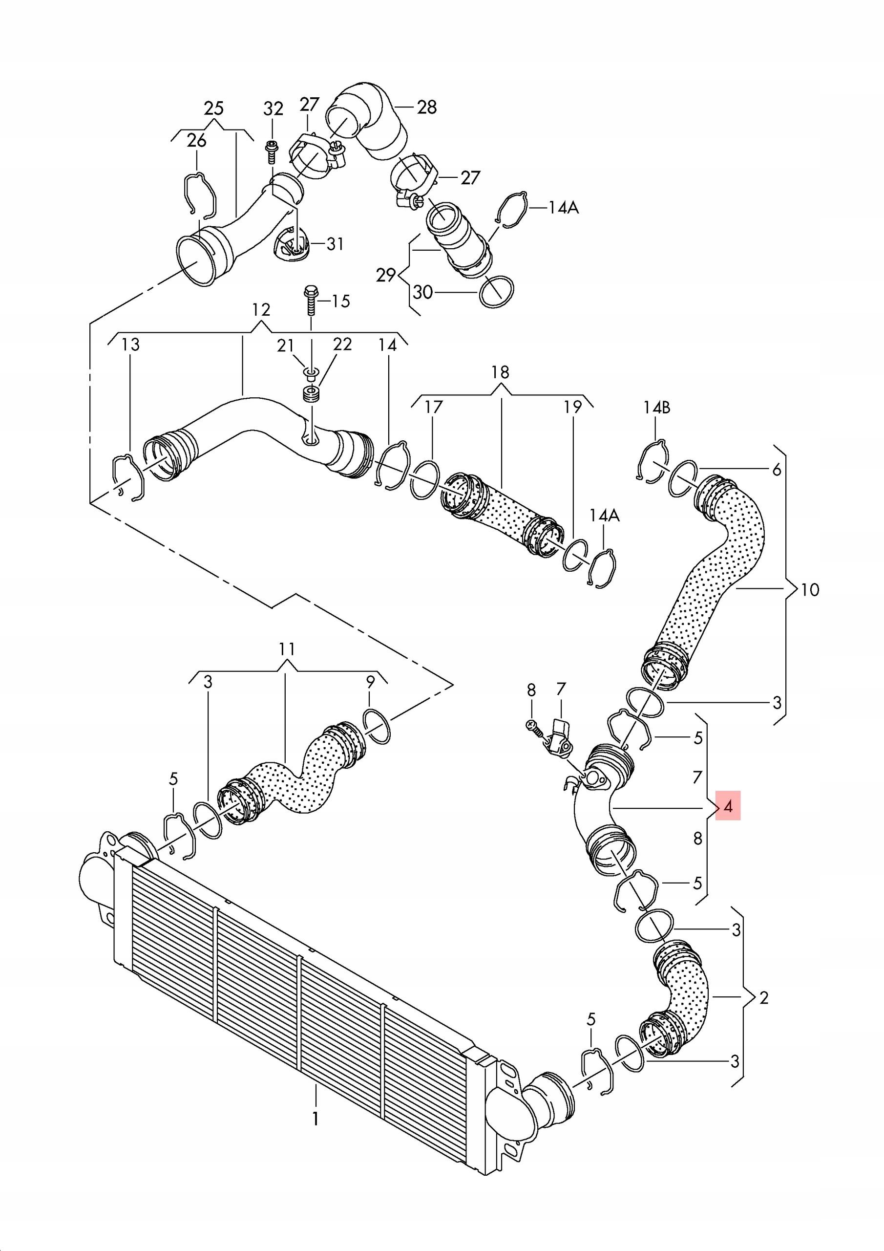 VW TRANSPORTER T5 2.5 TDI WĄŻ RURA INTERCOOLERA 7H0145955L 7H0145958D - obrazek 2