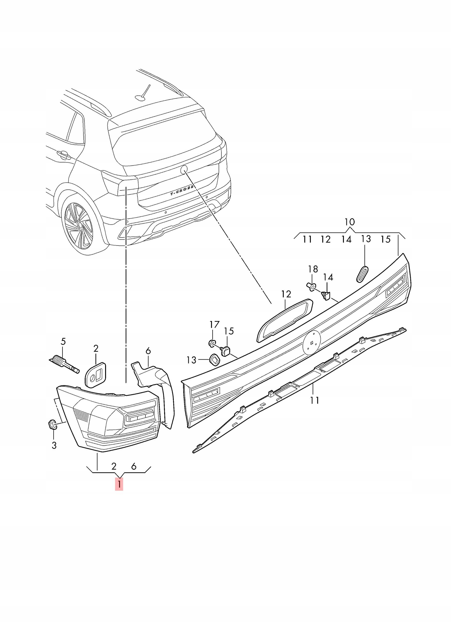 VW T-CROSS LIFT LAMPA PRAWA TYLNA TYŁ LED 2GM945096F - obrazek 2