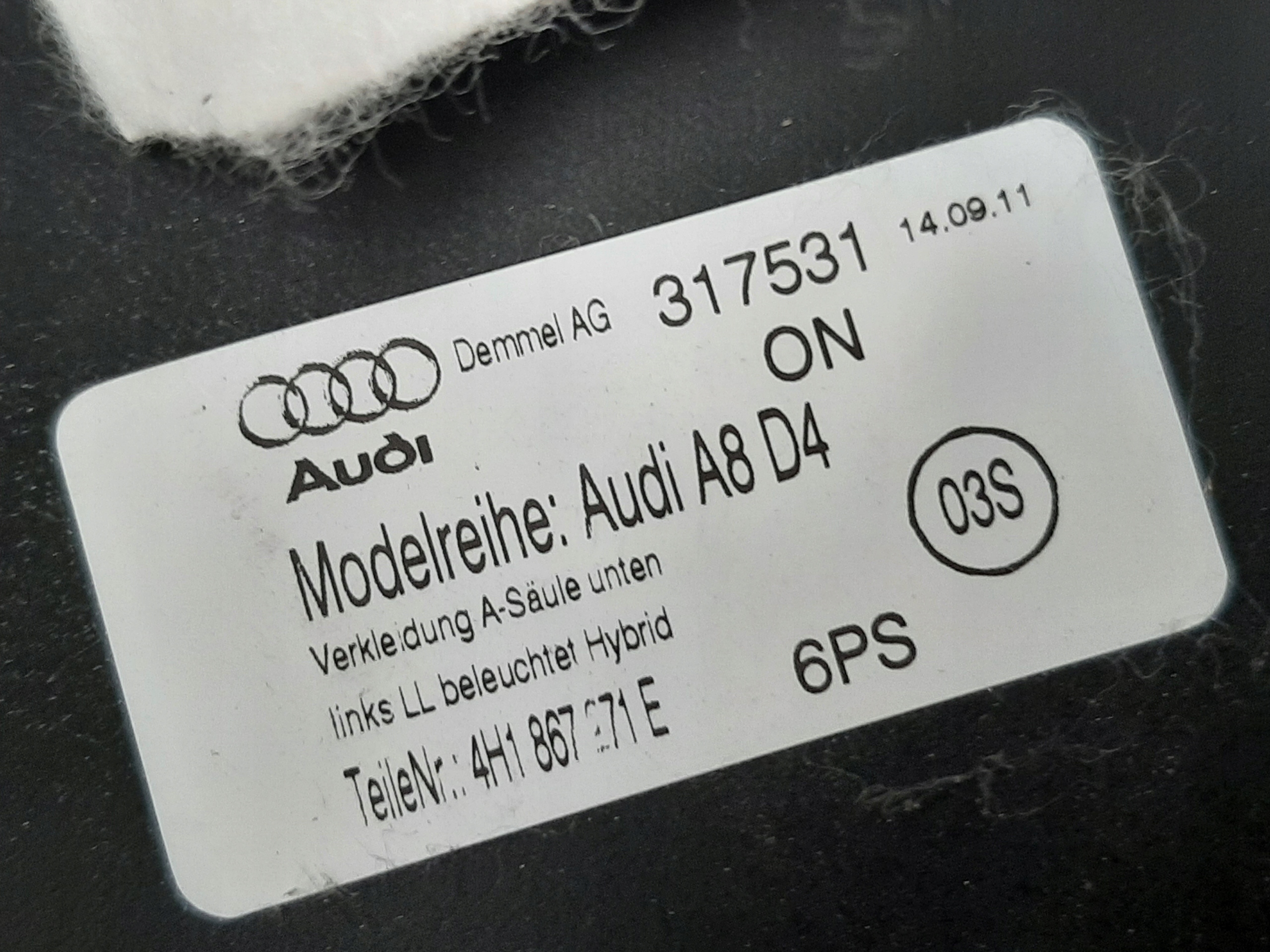 AUDI A8 D4 HYBRID 2012- OSŁONA PROGU LED WEWNĘTRZNA LEWA 4H1867271E - obrazek 4