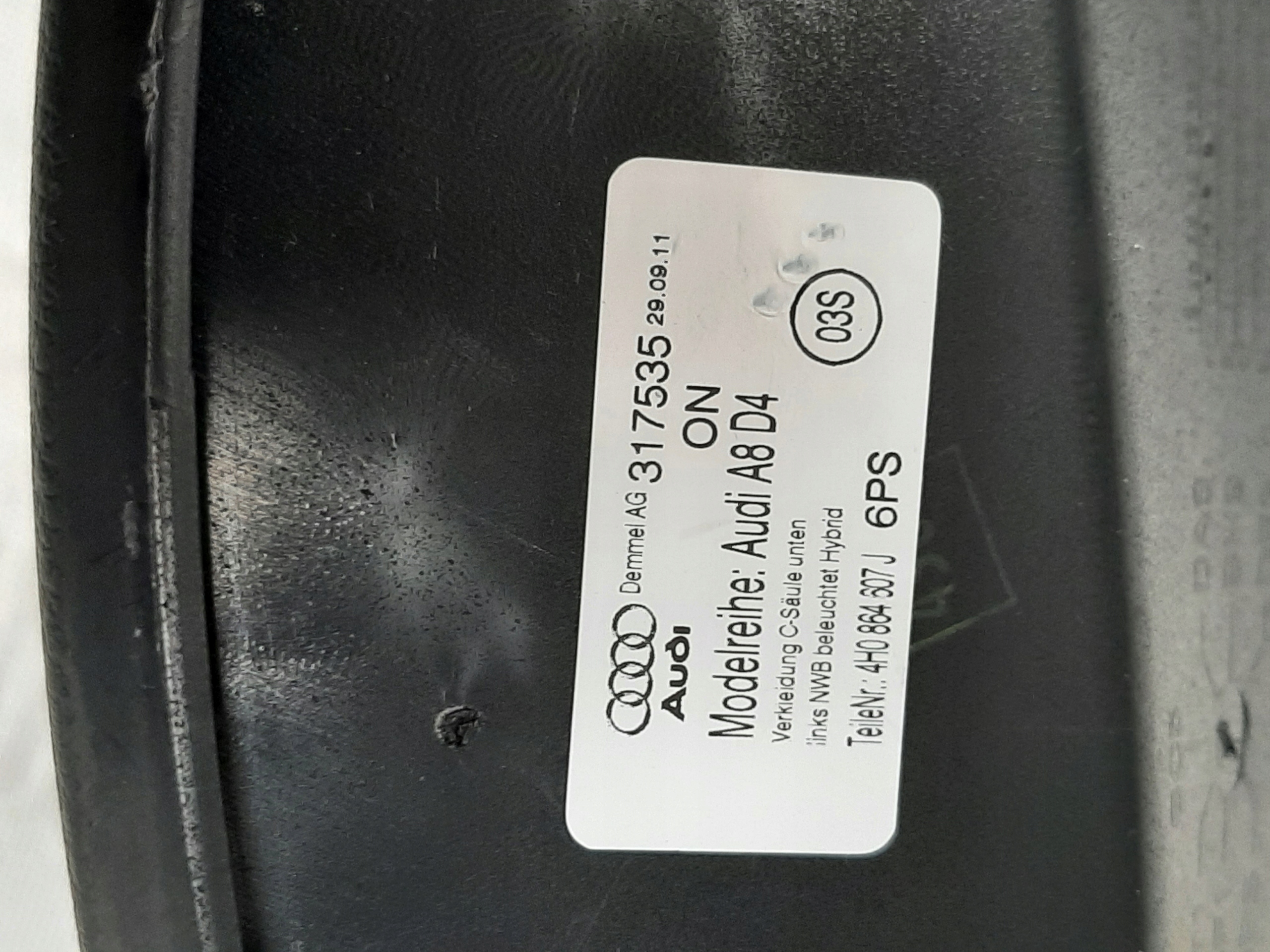AUDI A8 D4 HYBRID 2012- OSŁONA PROGU LED WEWNĘTRZNA LEWY TYŁ 4H0864607J - obrazek 3