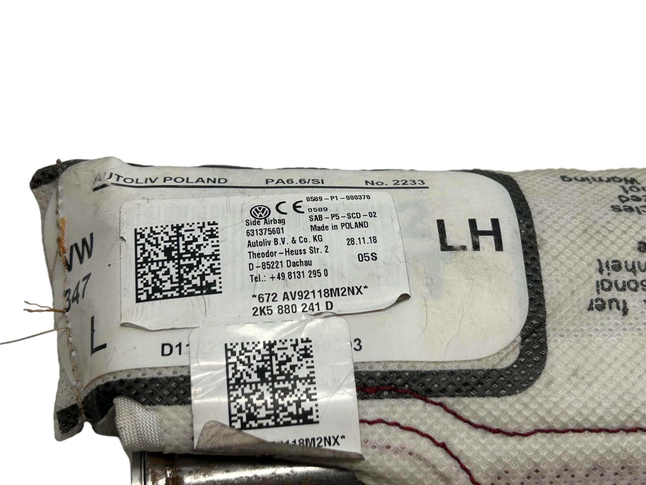 VW Caddy Airbag Poduszka fotel Lewy Przód 2K5880241D - obrazek 2