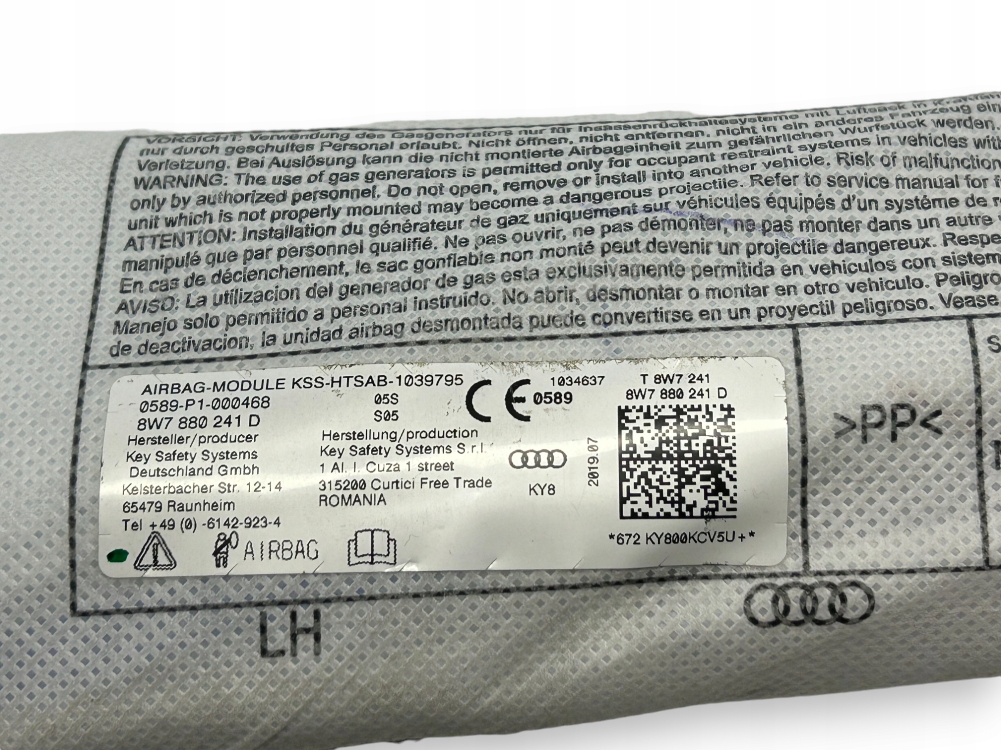 Audi A5 S5 Cabrio Airbag Poduszka fotela Lewy Przód 8W7880241D - obrazek 2