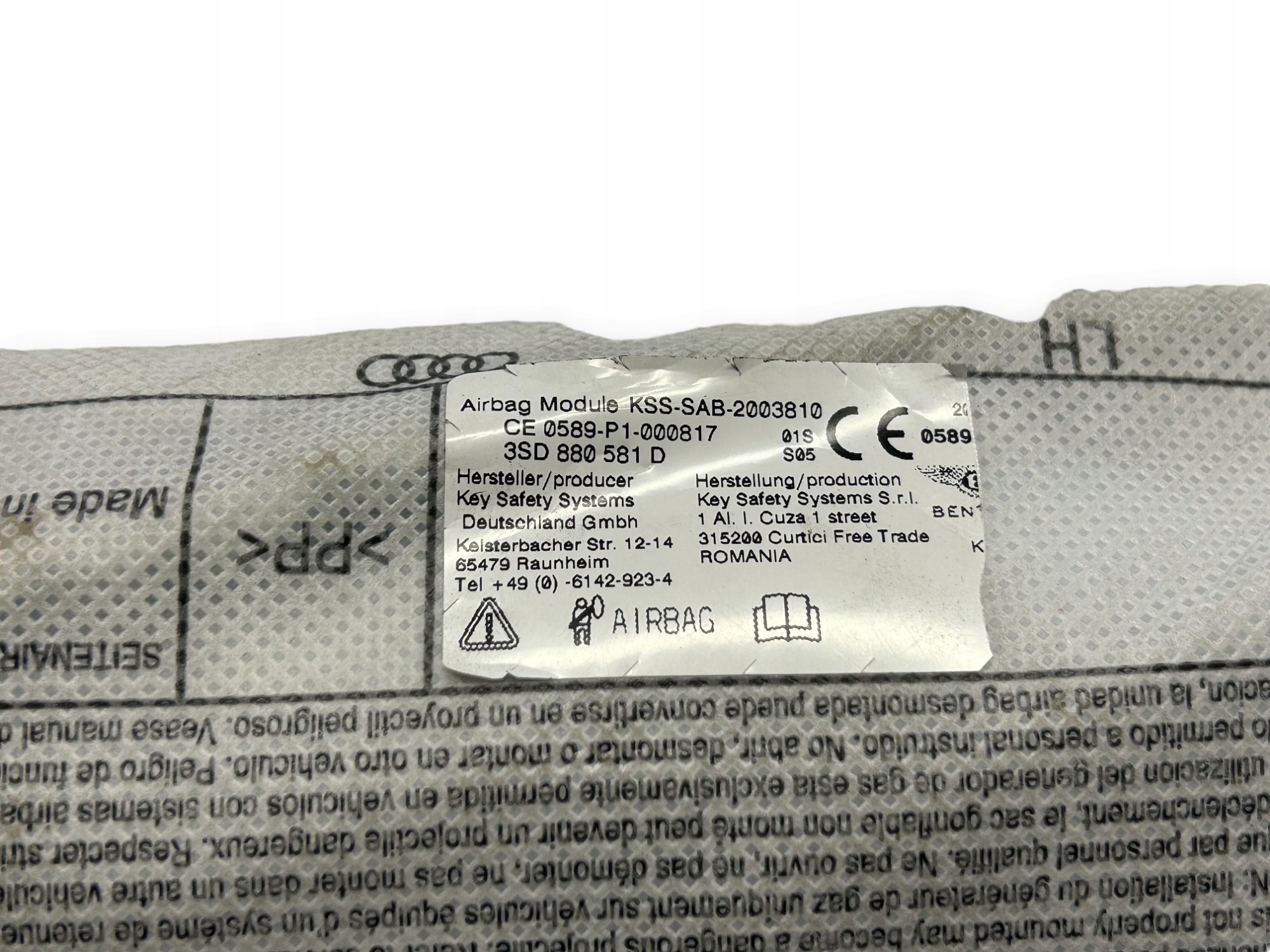 Bentley Continental Airbag Poduszka fotela Lewy Przód 3SD880581D - obrazek 2